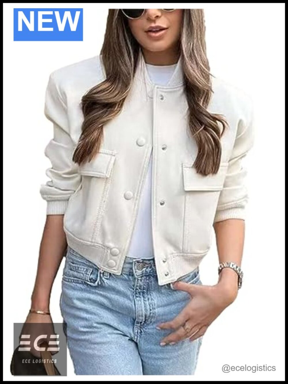 Womens Cropped Bomber Jacket Button Down Varsity Shacket Long Sleeve